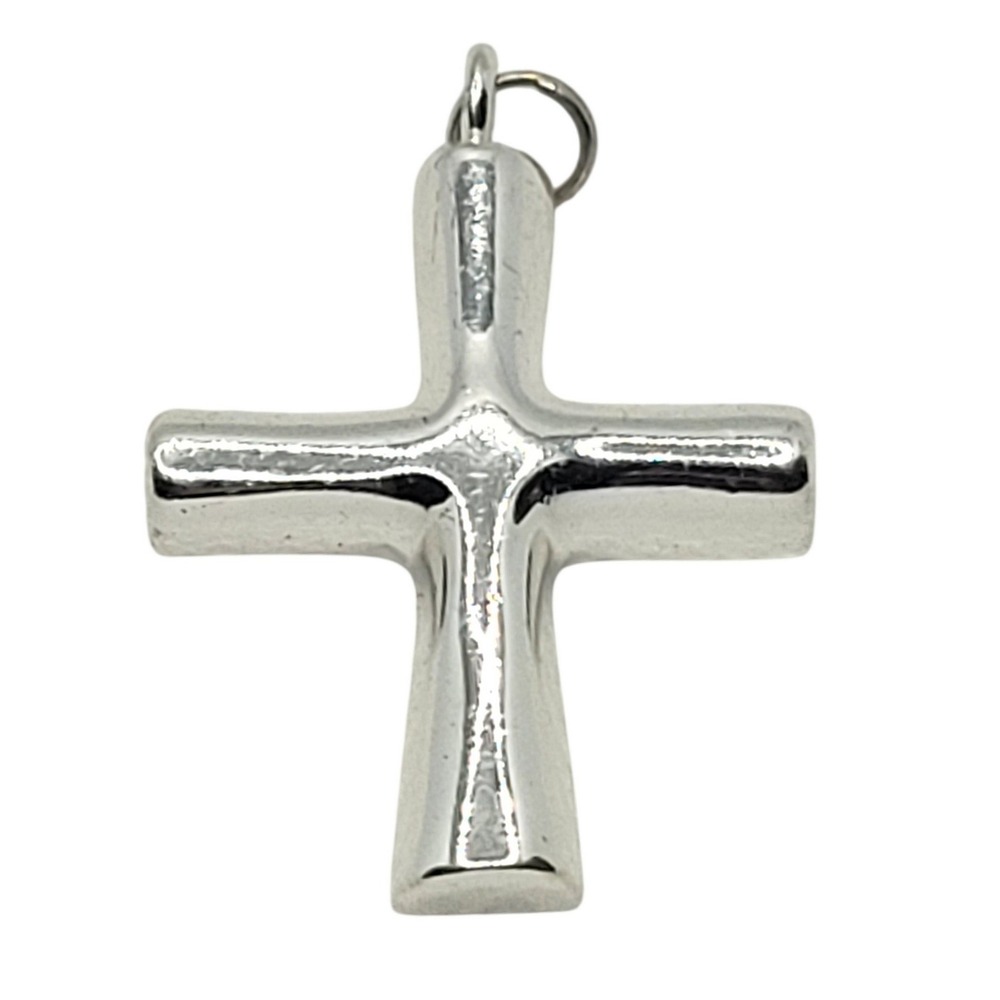 Polished 925 Silver Tone Rounded Cross Pendant Religious Charm Hallmark SKUJ135
